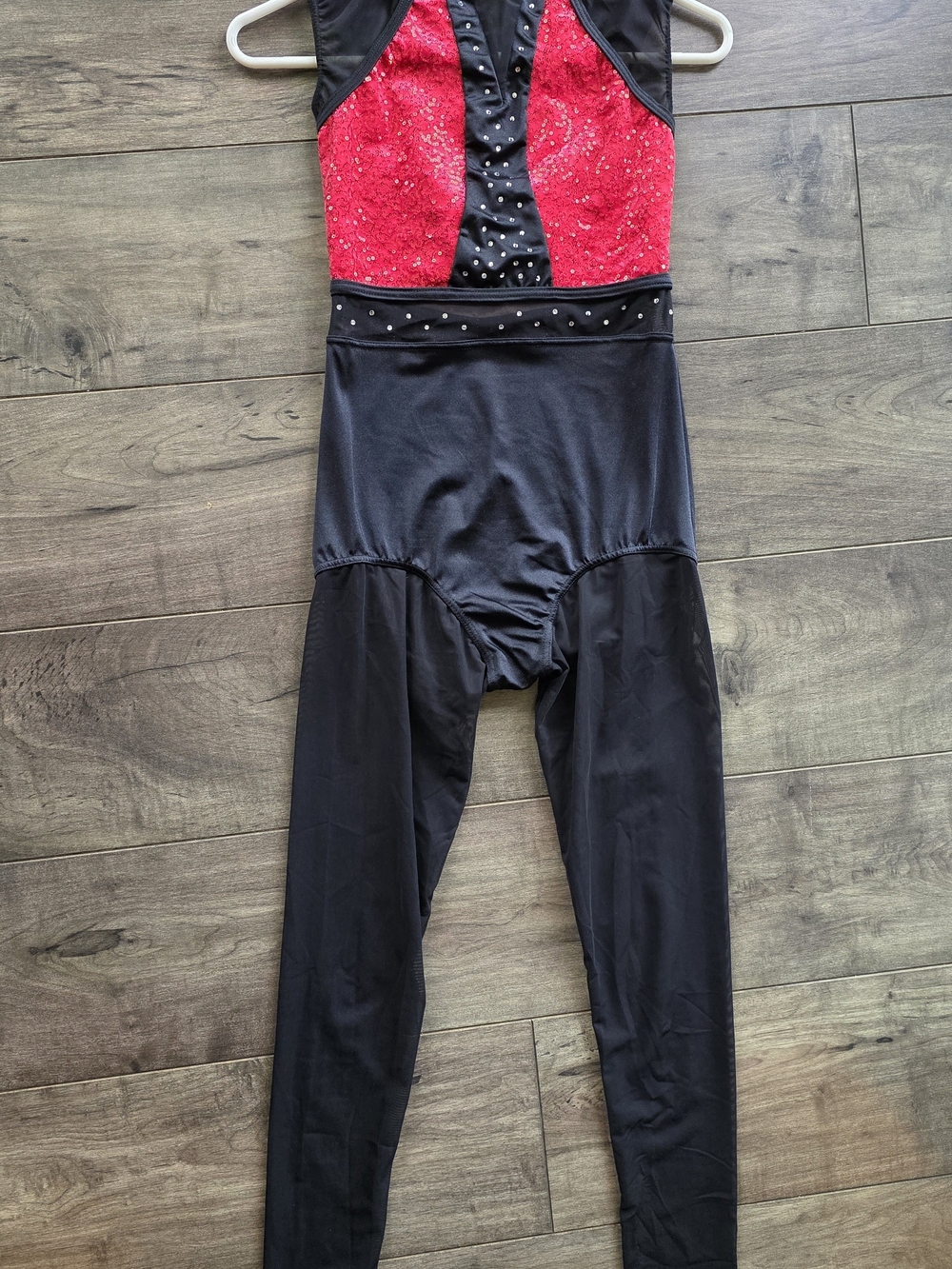 Acro Or Jazz Dance Costume - Black & Red Sequin Unitard (LC)